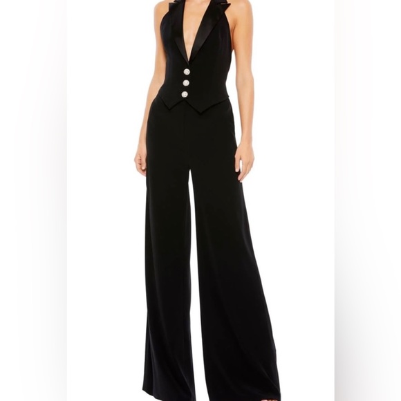 Mac Duggal Pants - IEENA for Mac Duggal Black Tuxedo Halter Jumpsuit Size 8